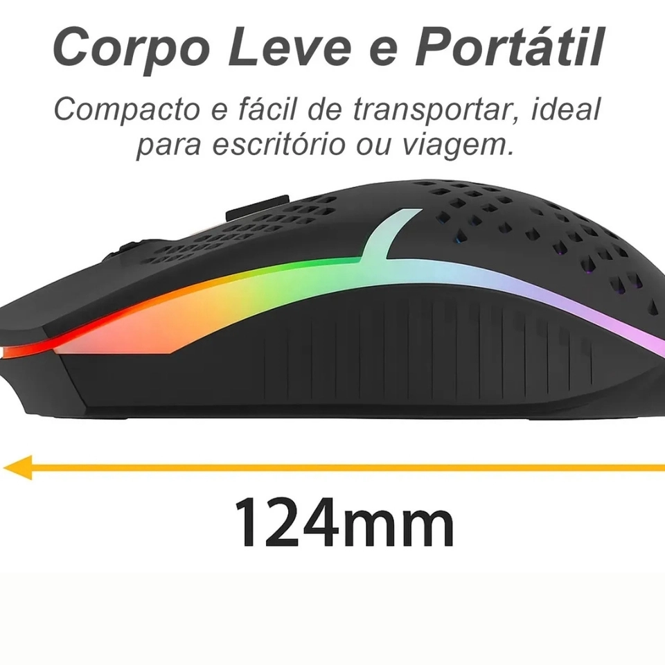 Mouse Gamer Sem Fio Recarregável com LED RGB, Bluetooth e Conexão 2.4 GHz Compatível - imagem 3