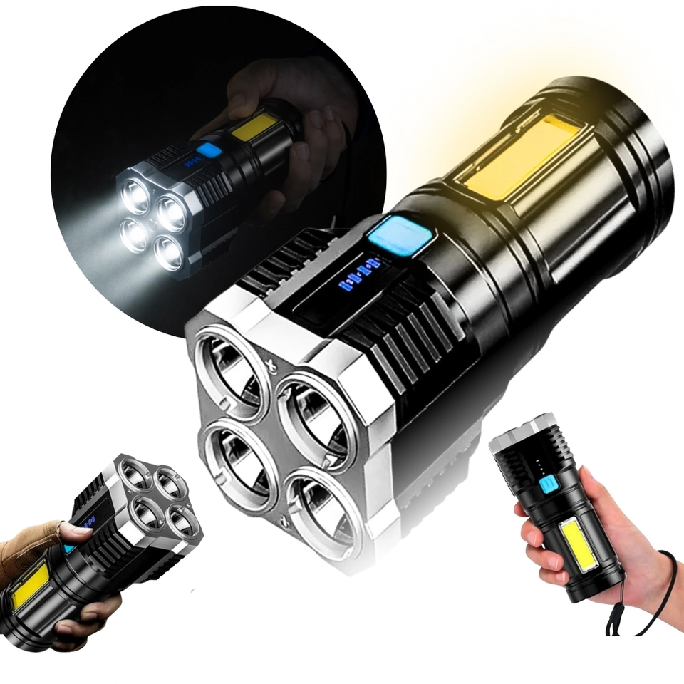 Lanterna Tática Led Militar 4 Leds Super Potente Alto Brilho Branco Preto - 1