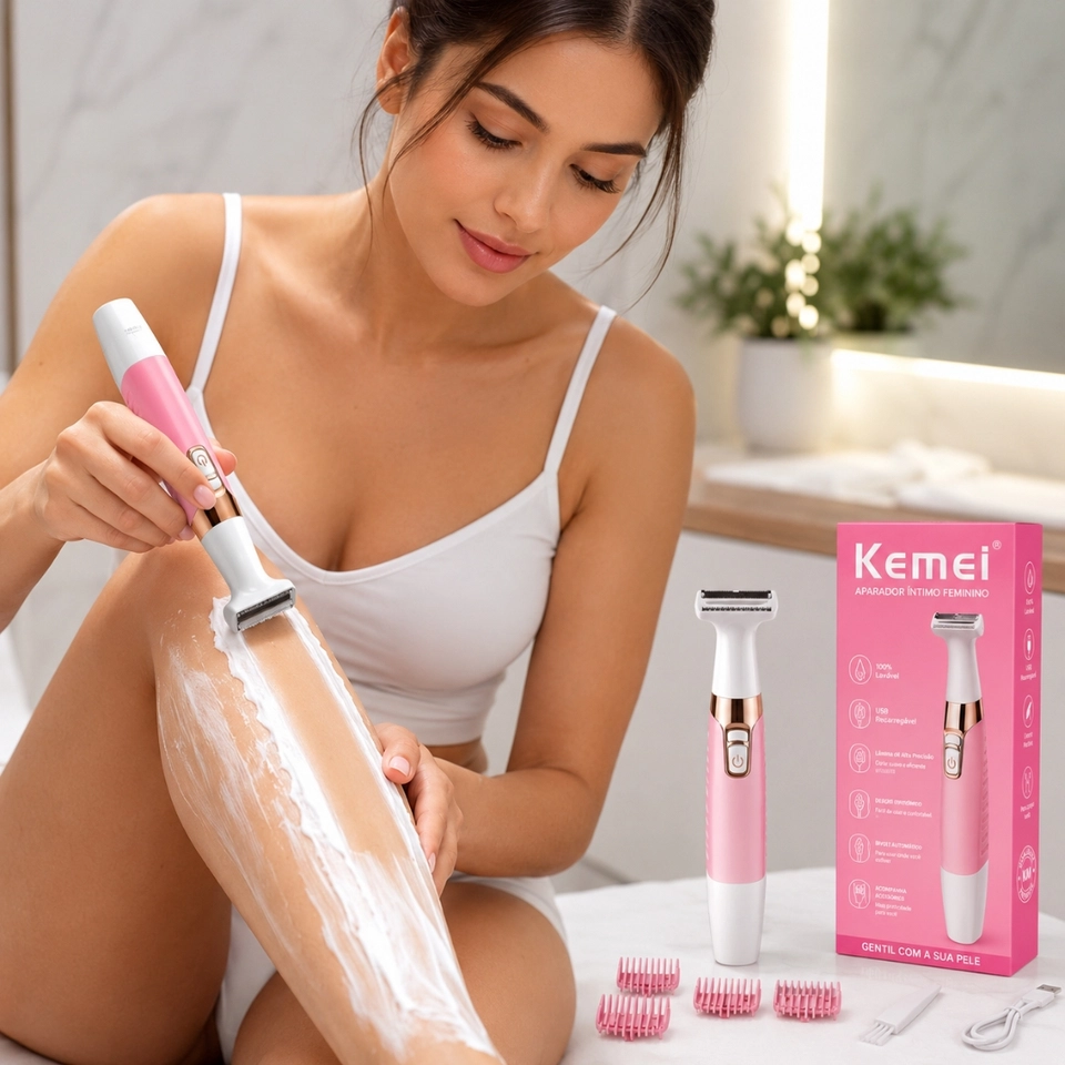 Aparador de Pelos Feminino Kemei KM-1900 3W Recarregável, Lavável e Resistente à Água Sem Fio Portátil Bivolt - imagem 2