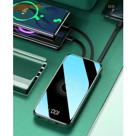 Carregador Portátil Sem Fio Por Indução PowerBank 10000mAh Com Cabos Inclusos Embutidos Rápido Turbo - 3