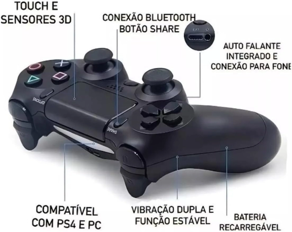 Controle Personalizado compatível com Ps4 sem fio joystick com cabo carregável - 7