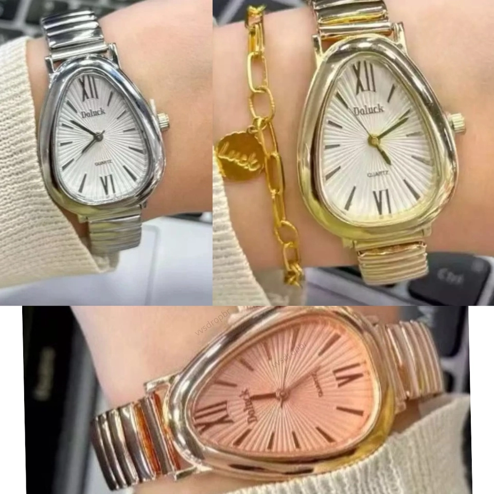 Relógio Feminino Elegante com Pulseira Elástica Estilo Cobra – Com Strass - imagem 4