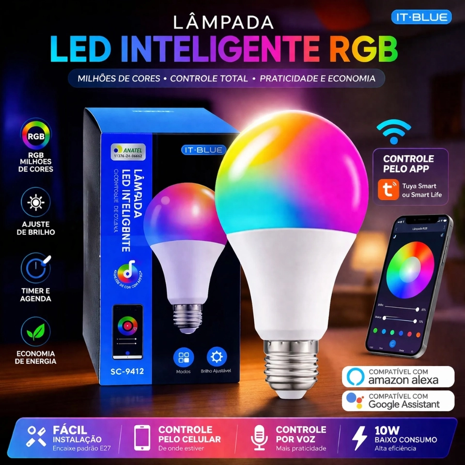 10W Lâmpada Inteligente Rgb Smart Life Tuya Para Alexa E Google Assistant SC-9412 - It-Blue - 2