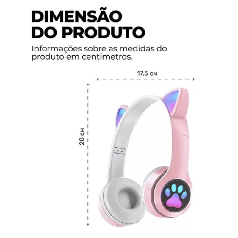 Fone Orelha De Gato Gatinho Headphone Bluetooth Led Sem Fio Com Microfone - 7