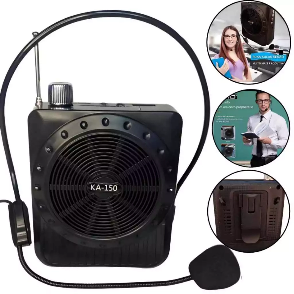Rádio Megafone Amplificador Voz Multifunções Usb Fm Caixinha Cintura Usb Microfone Professores Palestrantes - 1