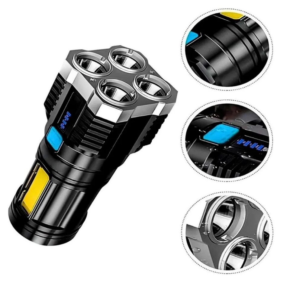 Lanterna Tática Led Militar 4 Leds Super Potente Alto Brilho Branco Preto - 6