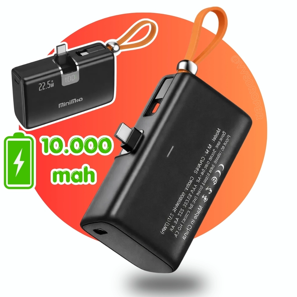 Carregador Portátil Mini Power Bank 10000mAh Com 02 Saídas Tipo-C / Lightning Minimen - 1