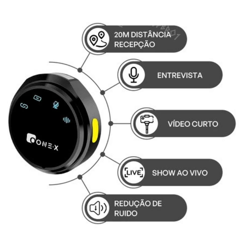 Microfone Lapela Redondo Sem Fio Duplo ONEX Profissional Portátil com Imã Magnético e Redução de Ruído – Tipo-C Compatível com Android e iPhone 15/16/17 para Gravação, Lives e Vídeos - 6