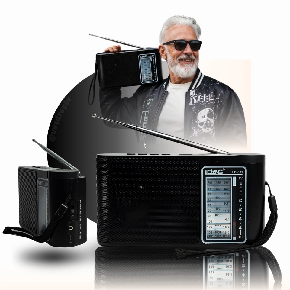 Rádio Portátil Bluetooth AM FM Caixa de Som Rádio Recarregável - imagem 1