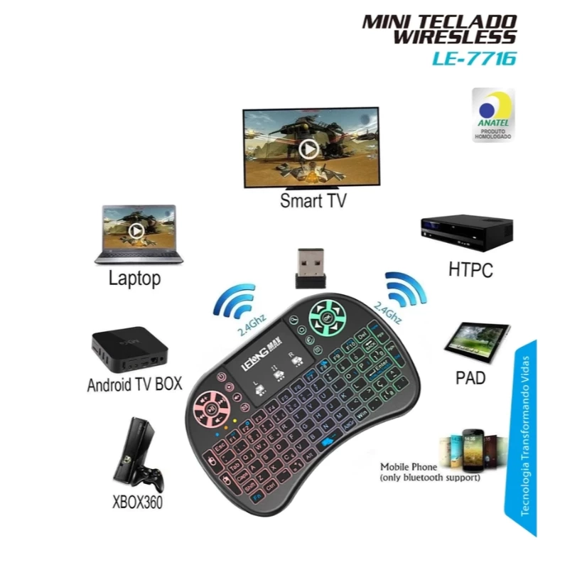 Mini Teclado Com Iluminação Para Smart Tv, Tablet, Xbox360/Ps3 MINI KEY - 3