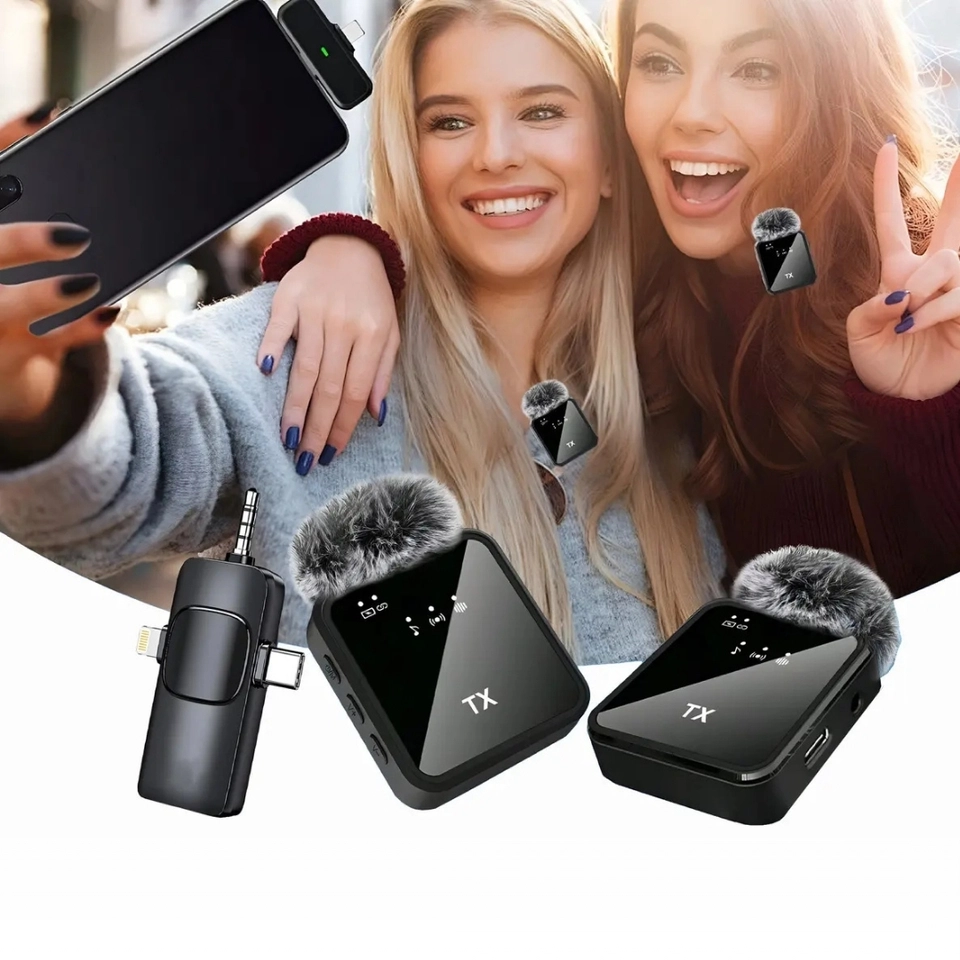 Lapela Sem Fio 3 em 1 P2 Tipo-C Lightning Para iPhone Android Quadrado - imagem 2