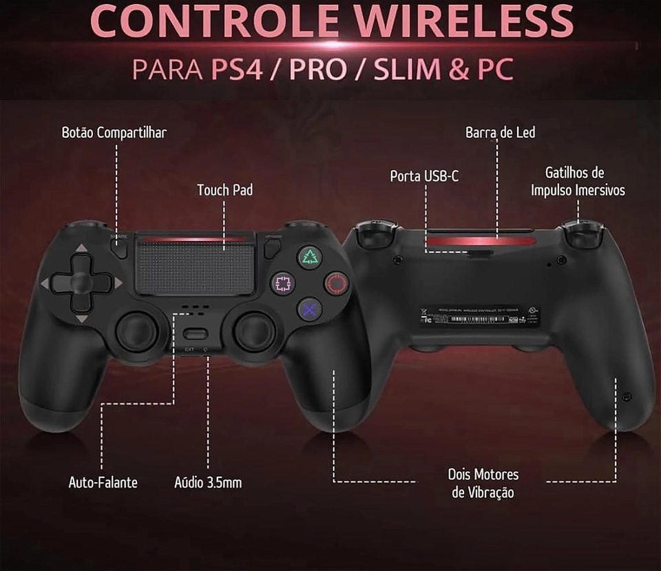 Controle Personalizado compatível com Ps4 sem fio joystick com cabo carregável - 8