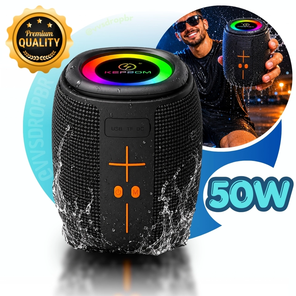 Caixa de som portátil Bluetooth Kapbom KA-8596 50W TWS LED/USB/SD/FM com graves potentes - 1