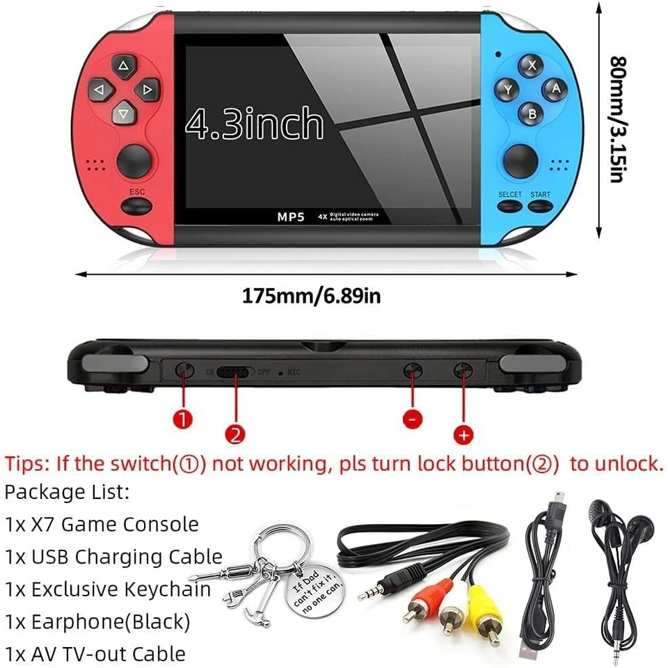 Videogame Portatil Tela 4.8 +10000 Jogos Retro 16GB, Console de Mão Memoria Expansivel - 6