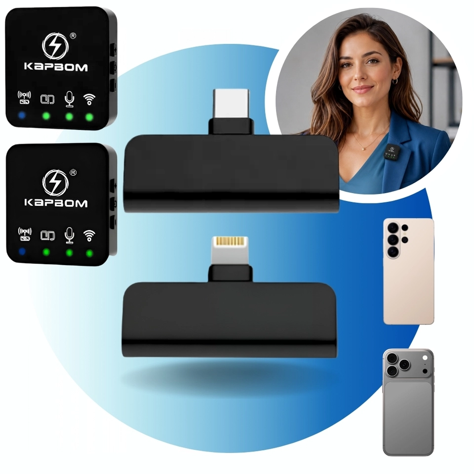 Microfone Lapela Sem Fio Profissional Wireless Quadrado Lightning ou typec KA-R10-TY-2in1 - 1