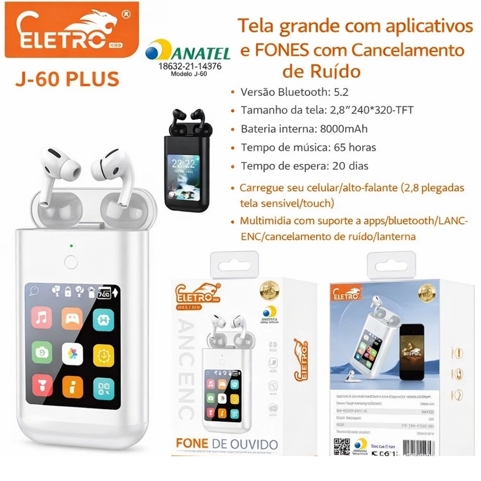 fone de ouvido 3in1 Power Bank Com Tela 2.8 Polegadas Bluetooth Com Muitas Funções J-60 - 4