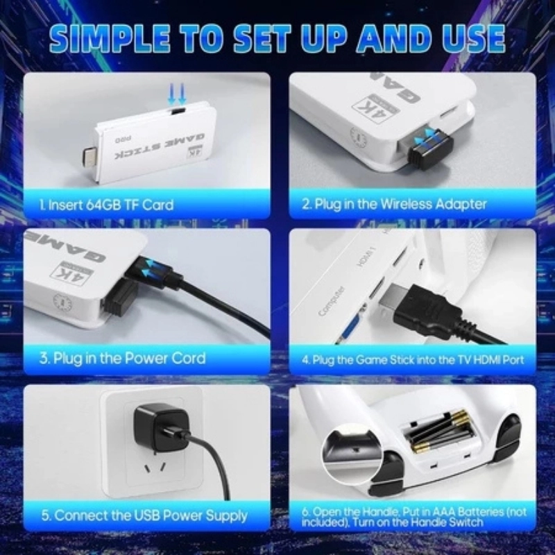 GameStick Retrô M15 PRO 4K Lançamento 64GB 20 mil Jogos Retrô Clássicos 2 Controles Sem Fio - 6