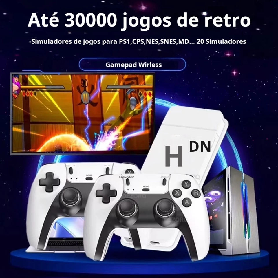 GameStick Retrô M15 PRO 4K Lançamento 64GB 20 mil Jogos Retrô Clássicos 2 Controles Sem Fio - 3