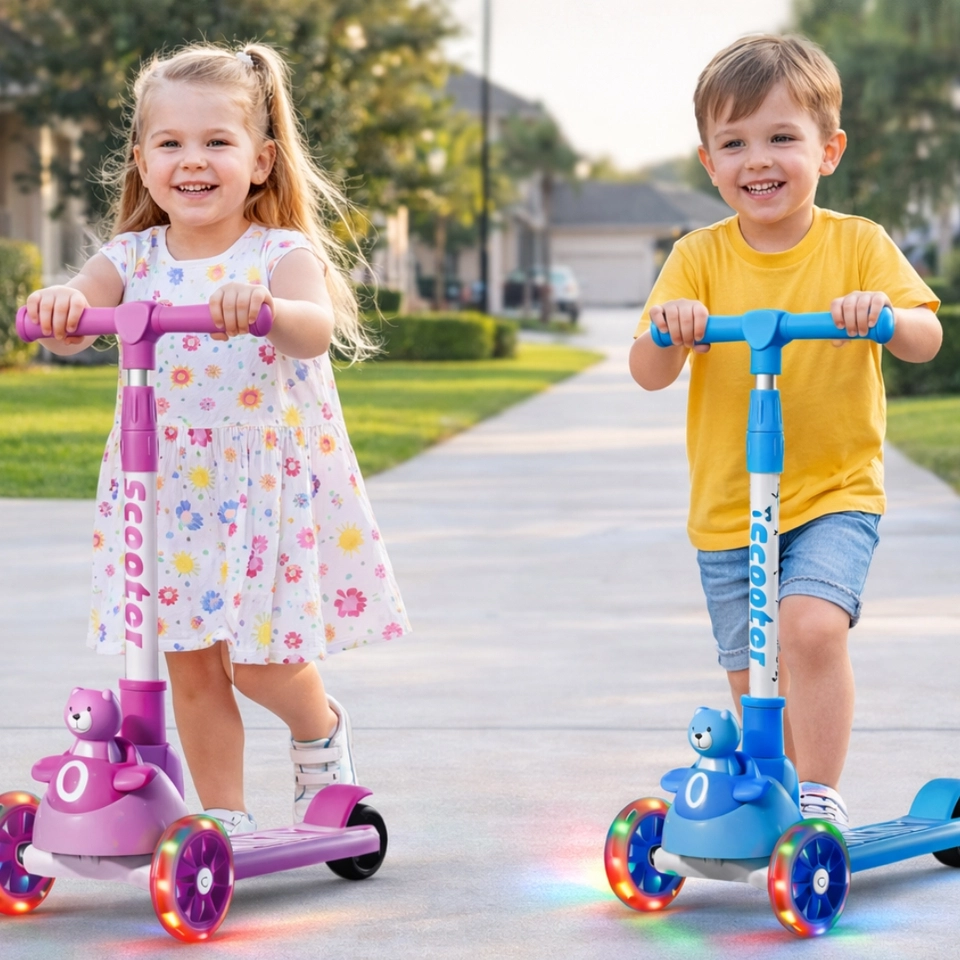 Patinete infantil 3 rodas com led ajustável scooter dobrável menino menina - 2
