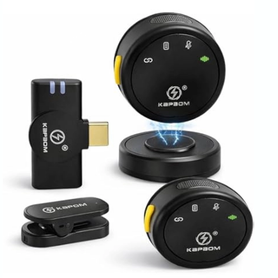 Microfone Sem fio de Lapela Duplo Magnético Redondo Bluetooth para Celular Entrevista  - 5