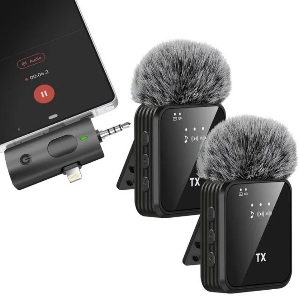 Lapela Sem Fio 3 em 1 P2 Tipo-C Lightning Para iPhone Android Quadrado - 8