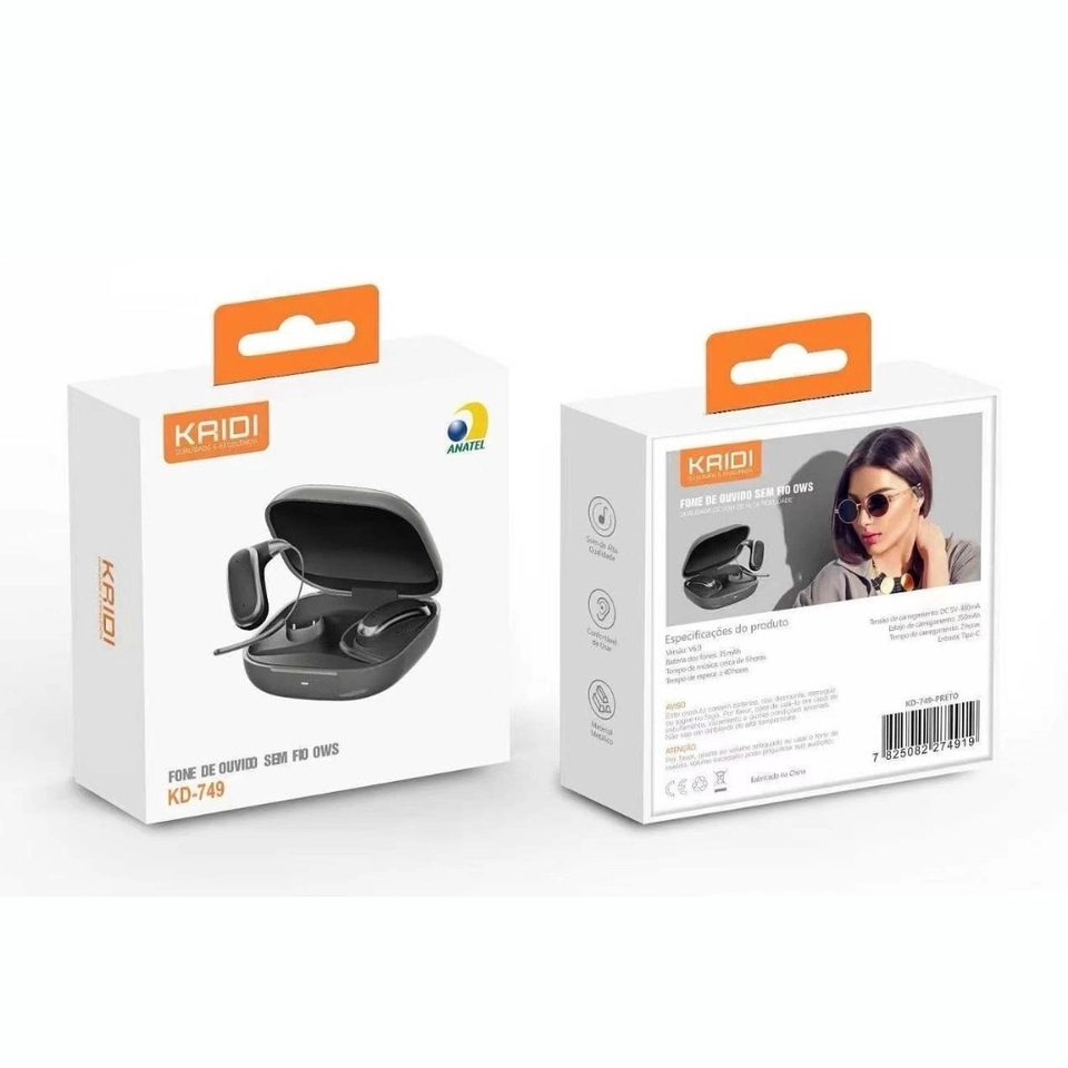 Fone de Ouvido Sem fio Bluetooth Condução de Ar OWS Kaidi KD-749 Modelo 2026 - 7