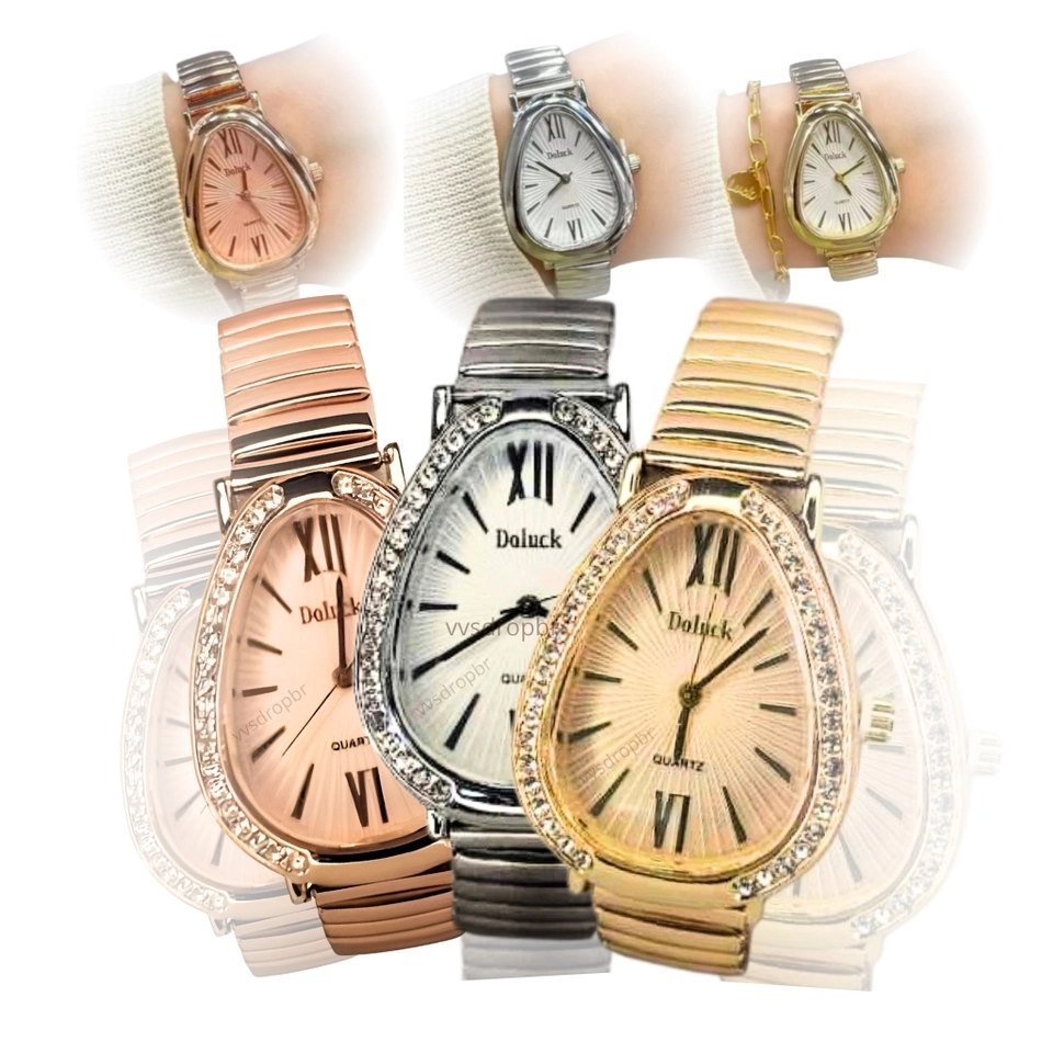Relógio Feminino Elegante com Pulseira Elástica Estilo Cobra – Com Strass - imagem 1