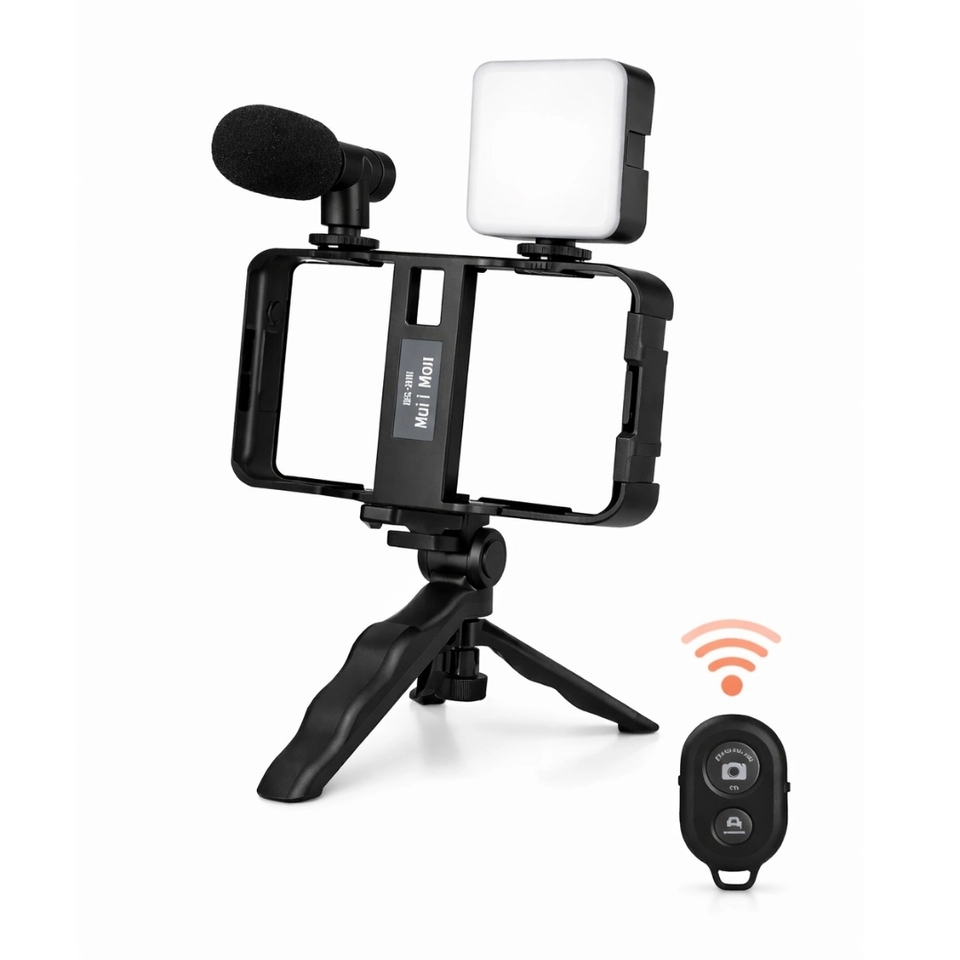 Estabilizador de Mão Tripé kit 5 em 1 gimbal Microfone Celular Gravação De Vídeo - 5