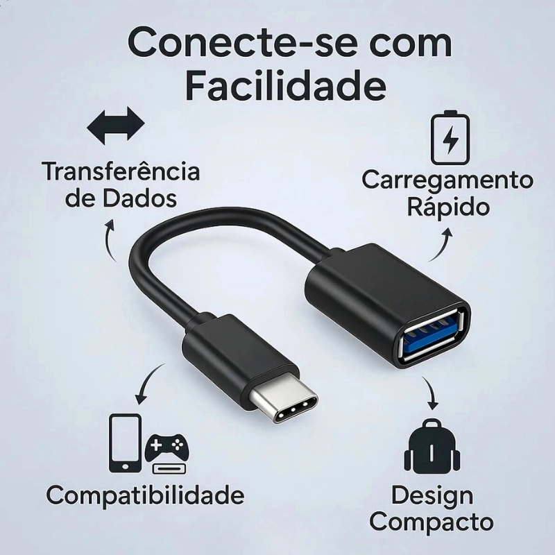 Adaptador Conversor Usb Para Tipo-c Macho Fêmea Otg Usb-c Conector Pen Drive Carregador Celular Notebook Cor Preto - imagem 3