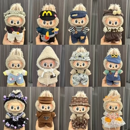  Labubu Boneca com Roupas : 17cm Primeira Geração e Segunda Geração Vinil e Chaveiro de Pelúcia Boneca Vestir Terno e Acessóri - 2