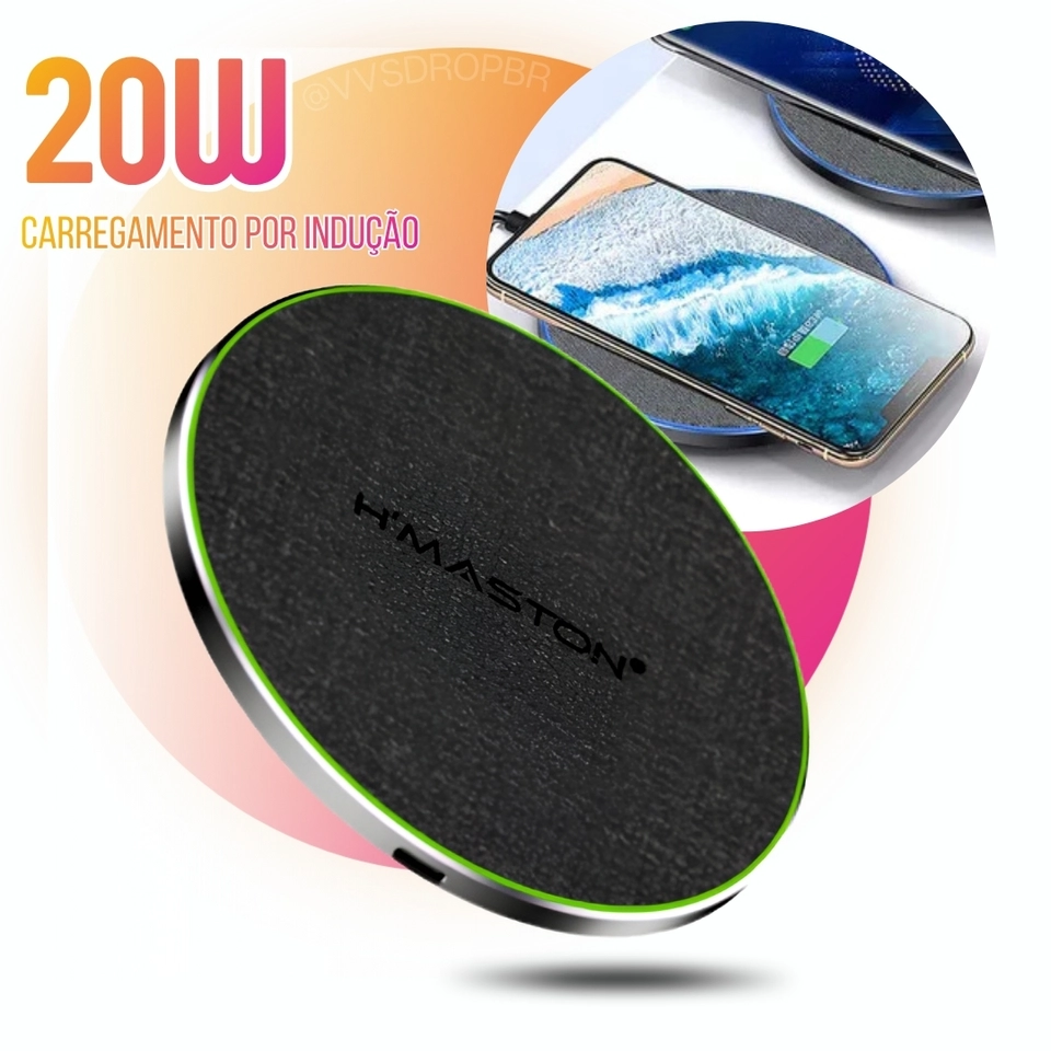 Carregador Sem Fio de Carregamento Rápido 20W Indução H'maston YS-10 - imagem 1