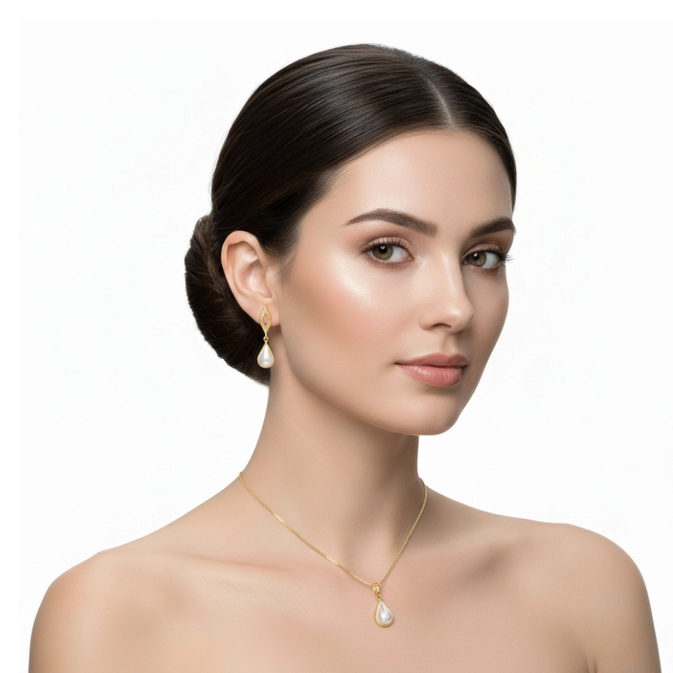 Conjunto Pérola Elegance – Colar e Brincos Banhados a Ouro 18k com Pérola Gota - imagem 3