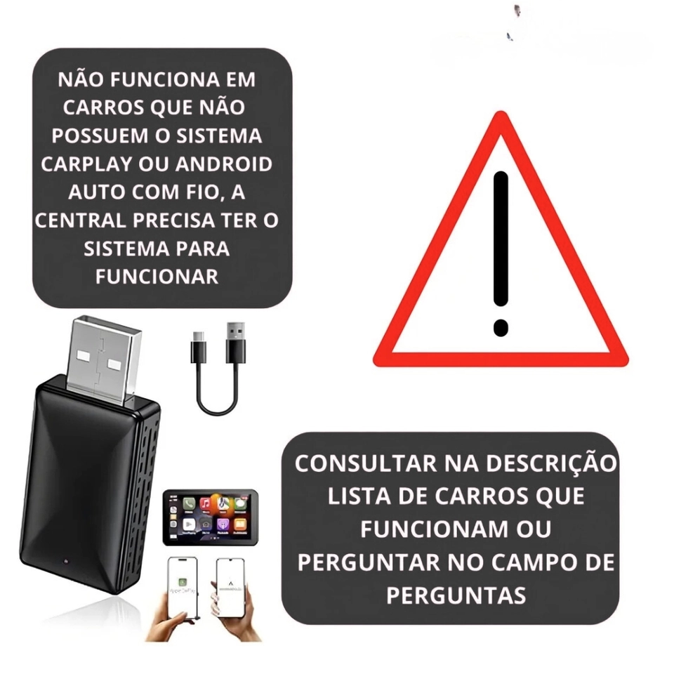 Carplay Adaptador Sem Fio Car Play Android Auto 2 Em 1 Usb Car Play Wireless Automático - 5