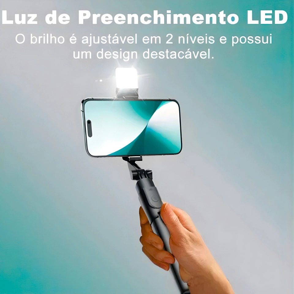 Tripé Selfie para Celular com Luz LED e Controle Bluetooth – Bastão de Selfie Ajustável com Tripé - 5