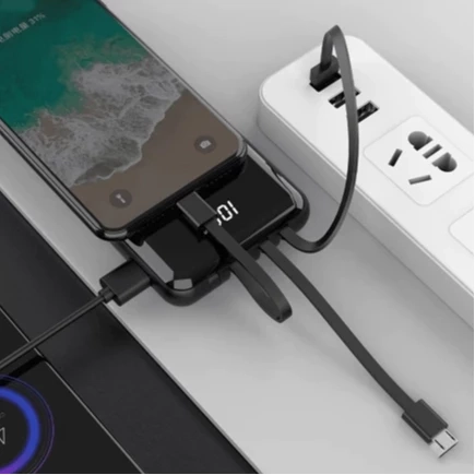 Carregador Portátil Sem Fio Por Indução PowerBank 10000mAh Com Cabos Inclusos Embutidos Rápido Turbo - 6