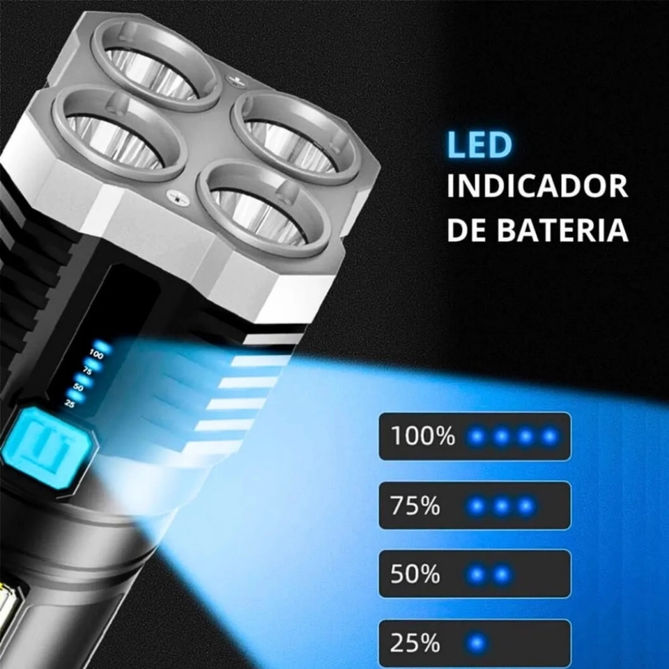 Lanterna Tática Led Militar 4 Leds Super Potente Alto Brilho Branco Preto - 3