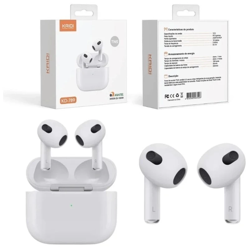 Fone de ovido BluetoothTWS Kaidi KD-789 – Bluetooth 5.3, Som Envolvente e Funções Inteligentes Fones de Ouvido - 2