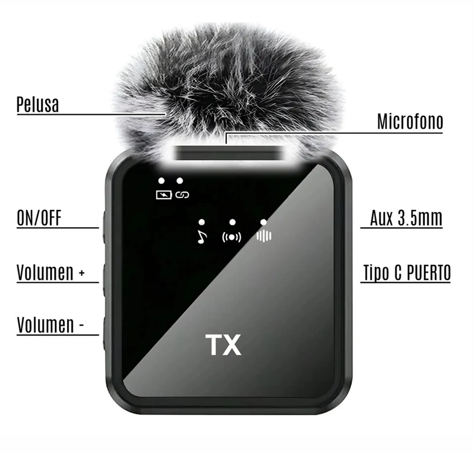 Lapela Sem Fio 3 em 1 P2 Tipo-C Lightning Para iPhone Android Quadrado - imagem 5