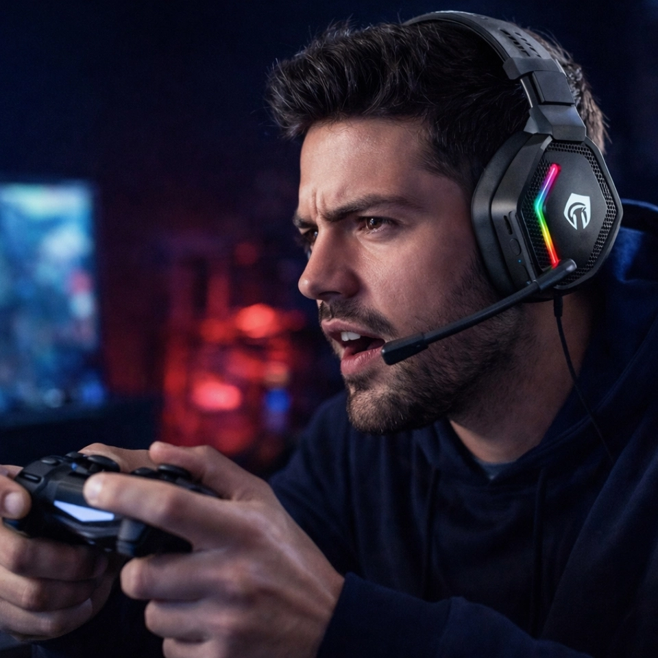 Fone Headset gamer sem fio Bluetooth Com Microfone Original H'maston SNS12 Luz RGB - 2
