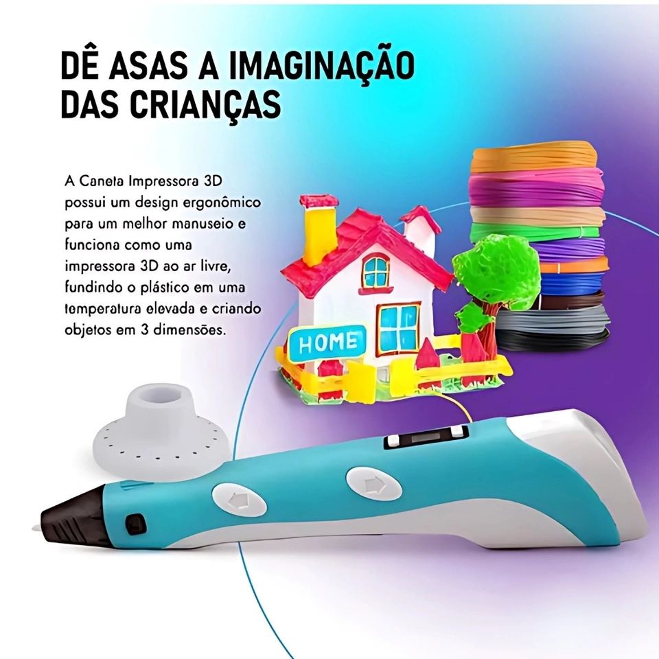 Caneta 3d Impressora Profissional Infantil Com Refil E Cabo Usb  - 3
