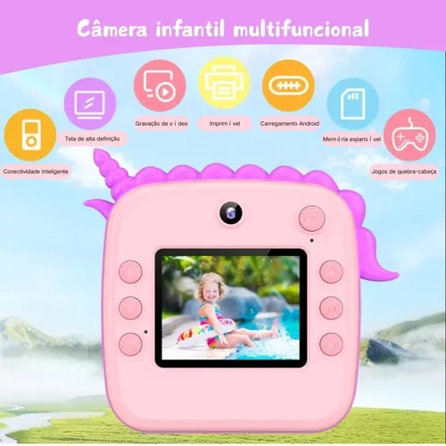 Câmera Instantânea Divertida Infantil Tira Imprimi Foto Na Hora De Verdade Filmadora Full Hd Criança Presente Com Jogos Modelo Dinossauro Swave - 7