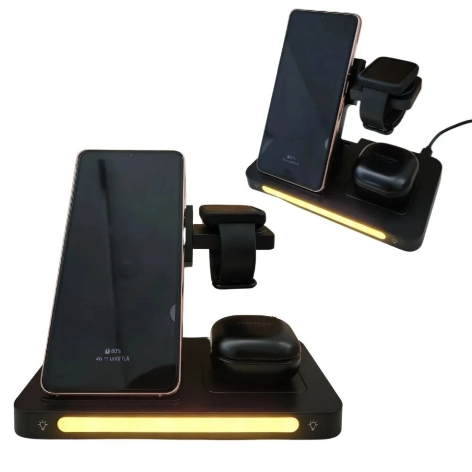 Suporte Carregador Indução Kaidi KNC-9097 Sem Fio 3 Em 1 Dock Station P/ Celular Smartwatch e Fone - imagem 3