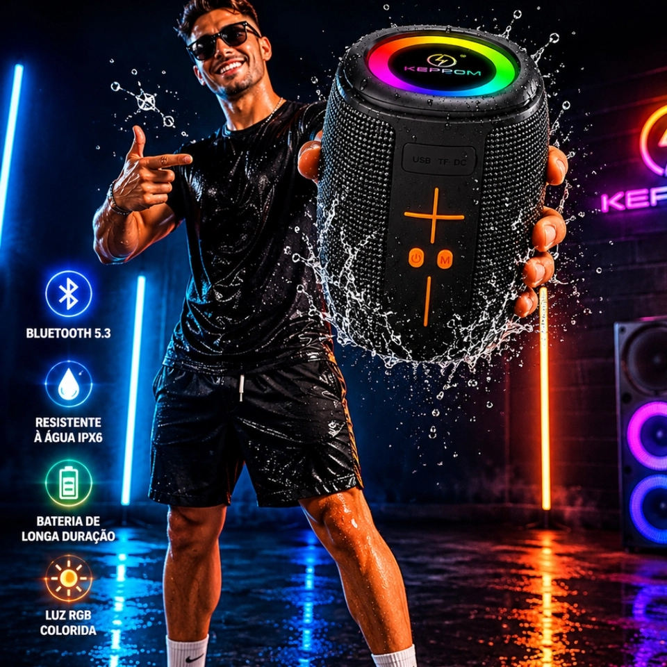Caixa de som portátil Bluetooth Kapbom KA-8596 50W TWS LED/USB/SD/FM com graves potentes - 2