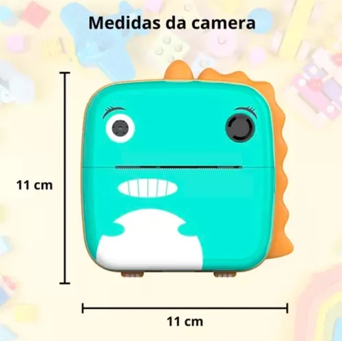Câmera Instantânea Divertida Infantil Tira Imprimi Foto Na Hora De Verdade Filmadora Full Hd Criança Presente Com Jogos Modelo Dinossauro Swave - 5