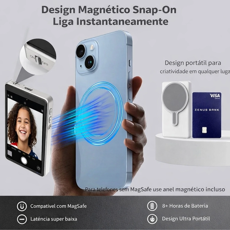 Tela Magnética Monitor Para Celular Sem Fio Smartphone Selfie Vlog Gravação - 4