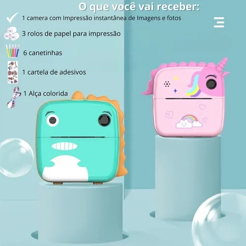 Câmera Instantânea Divertida Infantil Tira Imprimi Foto Na Hora De Verdade Filmadora Full Hd Criança Presente Com Jogos Modelo Dinossauro Swave - 2