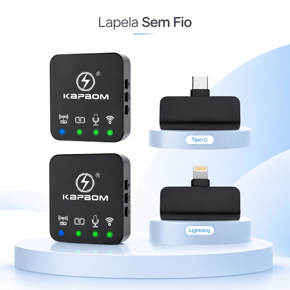 Microfone Lapela Sem Fio Profissional Wireless Quadrado Lightning ou typec KA-R10-TY-2in1 - 5