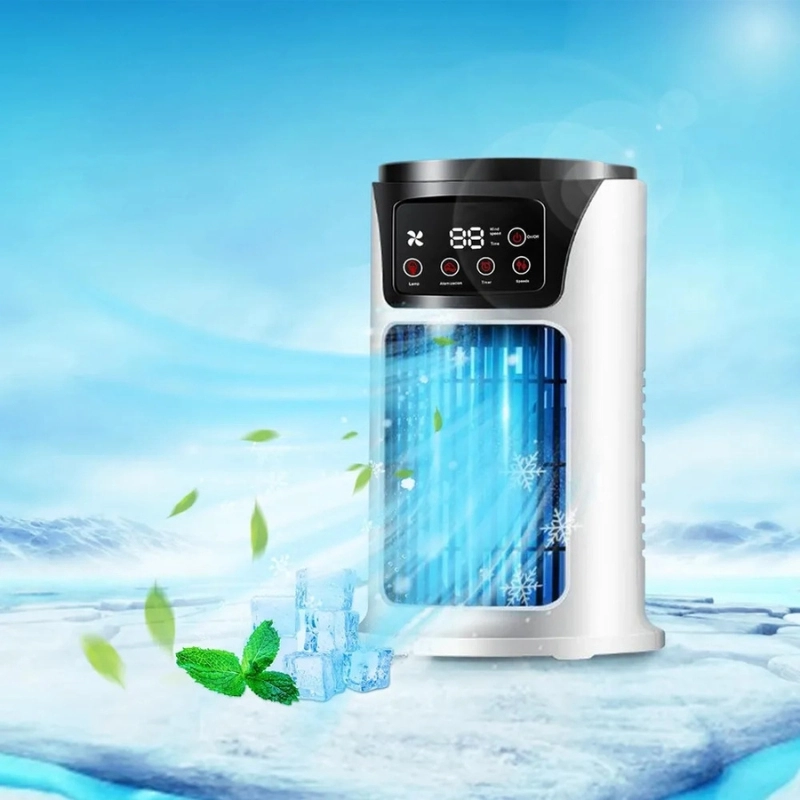 Ventilador Mini Ar Condicionado Portátil Climatizador 300ml USB Bivolt Pulverizador Premium Luz LED Com Reservatório - 2