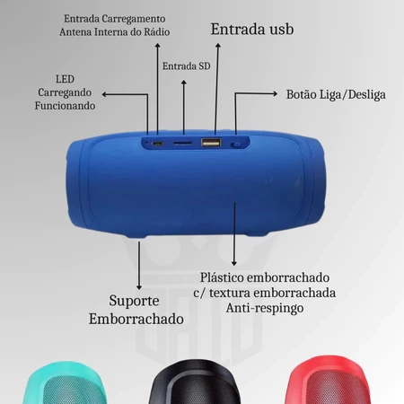 Caixa de Som Bluetooth Charge Mini 3  – Portátil, Entrada USB/SD, Bateria Recarregável, Caixinha - 2