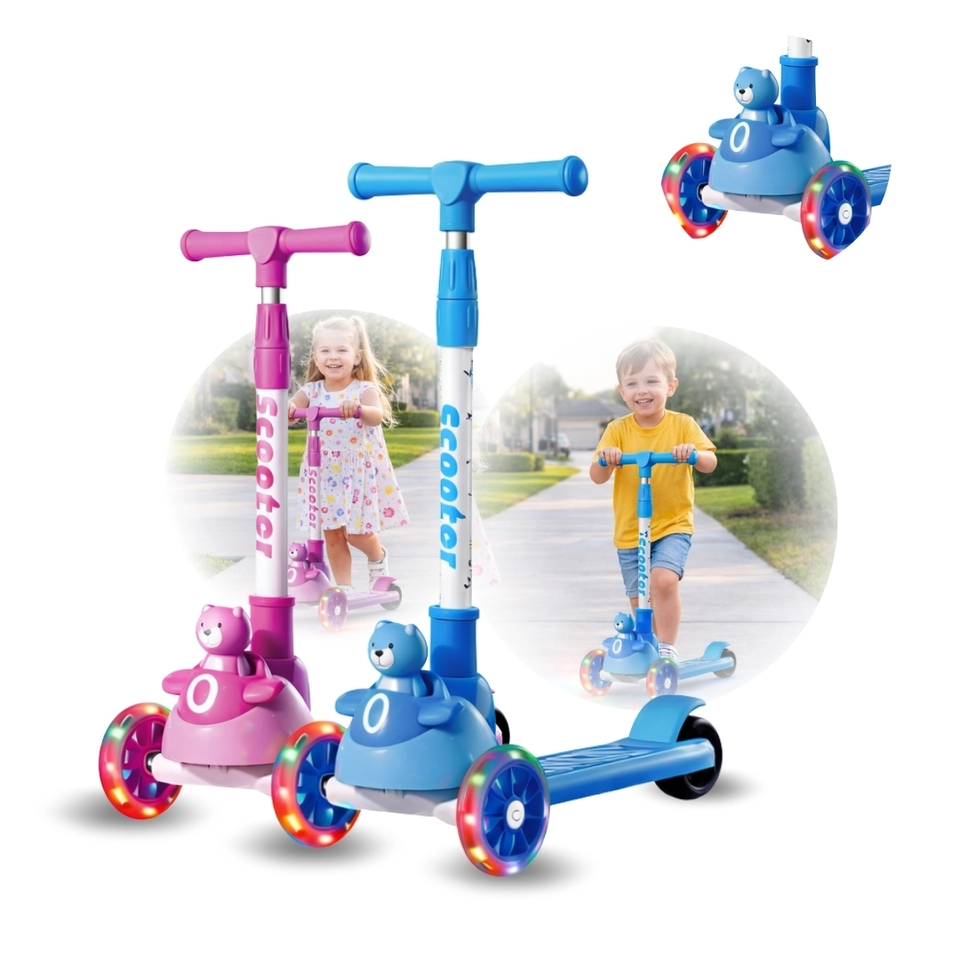 Patinete infantil 3 rodas com led ajustável scooter dobrável menino menina - 1